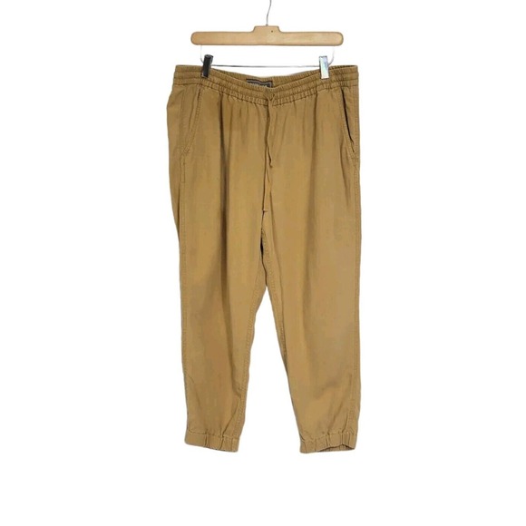 Point Sur Tan Linen Blend Drawstring Elastic Waist Joggers Pants Size 12 Petite - Picture 1 of 9